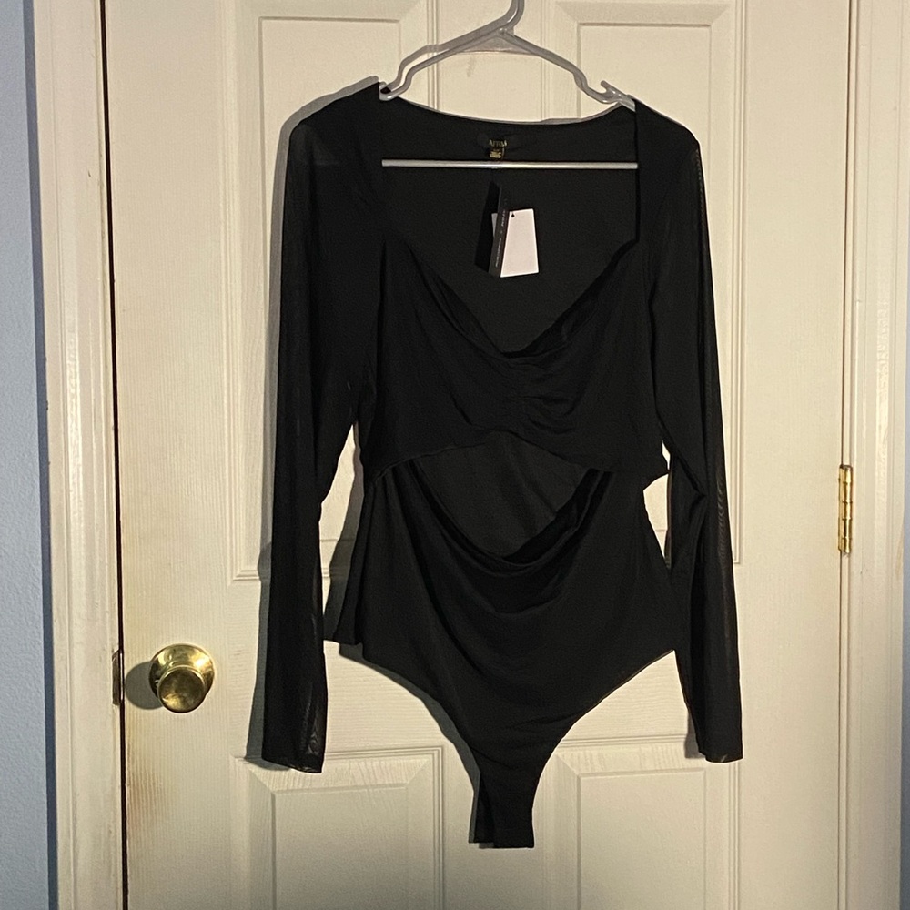 AFRM Black Long Sleeve Cutout Bodysuit. L.
